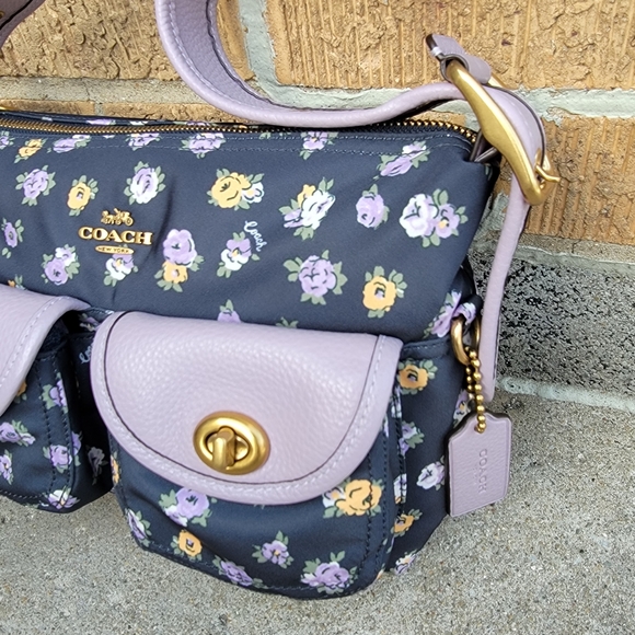 Coach Cargo Vintage Floral Rose Nylon Leather Turnlock Shoulder Bag - Picture 5 of 16